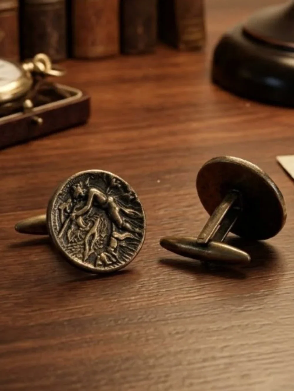 Vintage Cufflinks Hunter Sporting Dog and Rifle Embossed Brass Gold Plated
